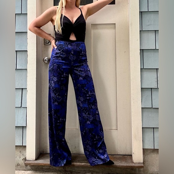 Elie Tahari Silk Wide Leg Navy Floral Pants 0 - Picture 13 of 14